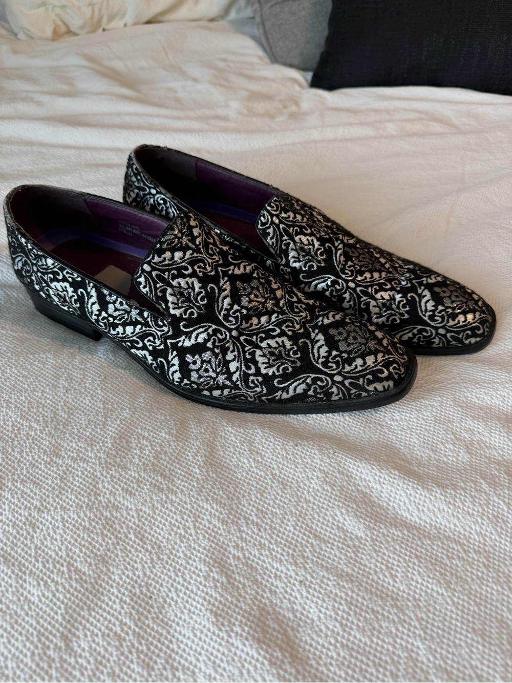 Men's Black and Silver Patterned Slip-On Dress Shoes